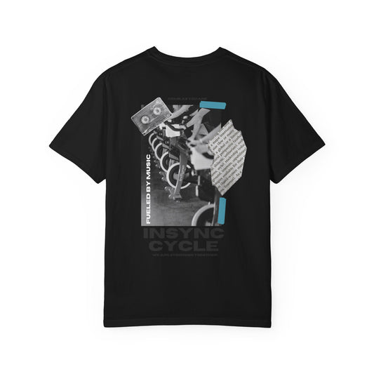Cycle Collage Graphic Tee — 'inSync Cycle' Retro Cassette Back-Print T-Shirt
