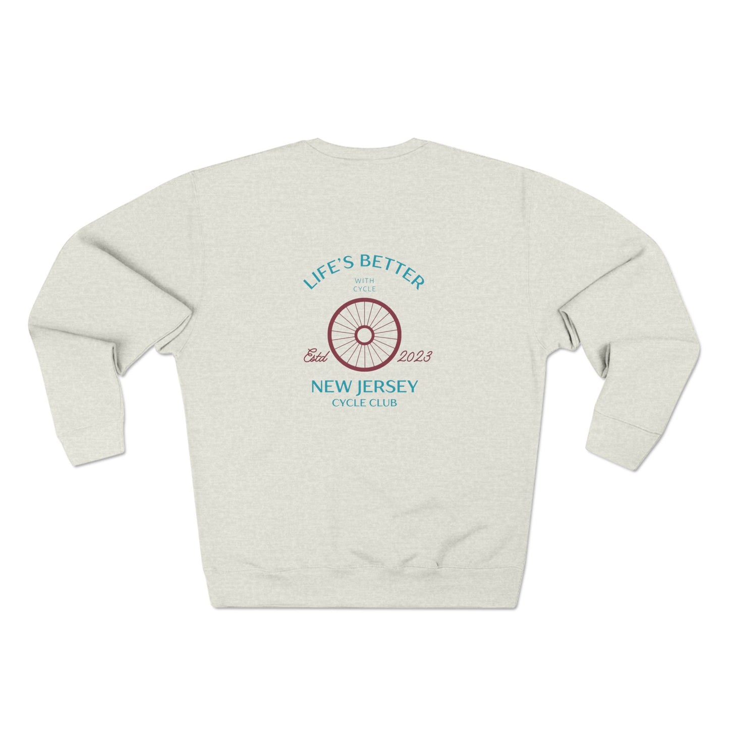 New Jersey Cycle Club Crewneck Sweatshirt — "Life's Better" Bicycle Graphic