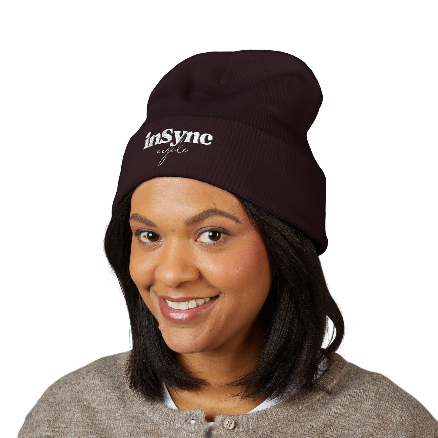 Classic Cuffed Beanie — Embroidered "inSync" Logo Winter Knit Hat